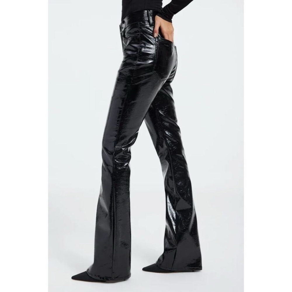 Good American Good Classic Boot Cut Pants Vinyl Faux Leather High Rise Black 6 - Picture 3 of 14